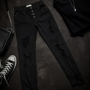 KanCan Black Distressed Skinny Jeans Button Fly Size 9/28 Stretch